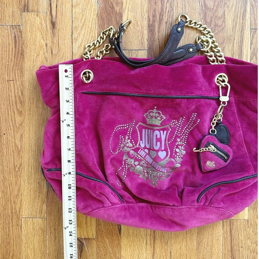 VTG Juicy Couture Pink/Gold Velour Daydreamer Shoulder Bag Y2K 2010 Crest Charm